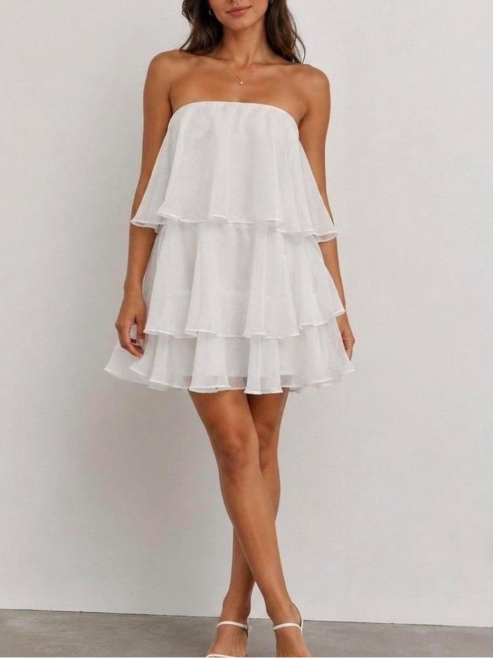 Abercrombie & Fitch White Strapless Tiered Ruffle Mini Dress NWT M Tall